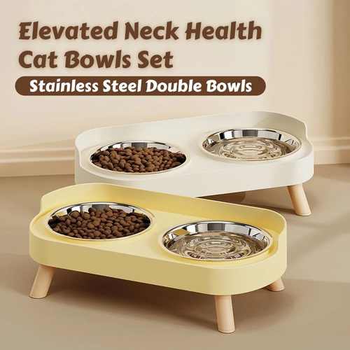 ​Dopamine Colorful Elevated Pet Feeder: Dual Stainless Steel Bowls