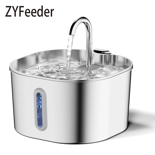 ZYFeeder 2.2L Automatic Cat Water Fountain Square Stainless Steel Pet